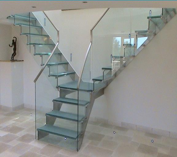 两跑不锈钢玻璃直楼梯 ，YD-LPGBZ102(1)