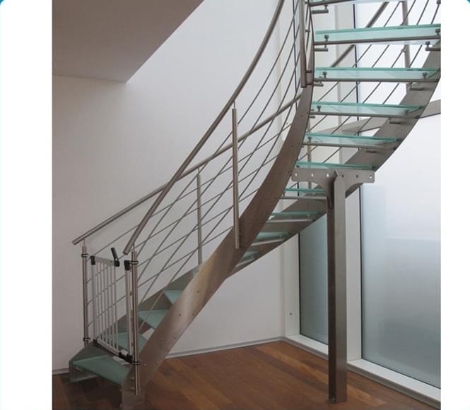 室内不锈钢玻璃弧形楼梯，YD-GBH61